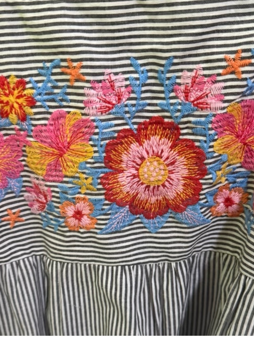 Striped Ruffle Sleeve Embroidered Top - Picture 4 of 4